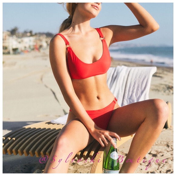 🔥LA Hearts Red O-Ring Bralette Bikini Top/Bottom - Picture 2 of 9
